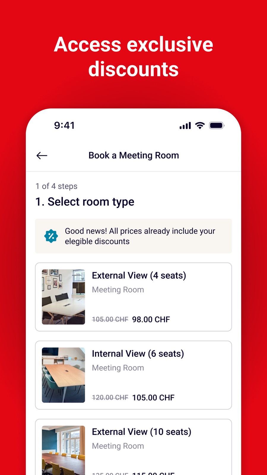 New meeting room categories in the redesigned booking flow