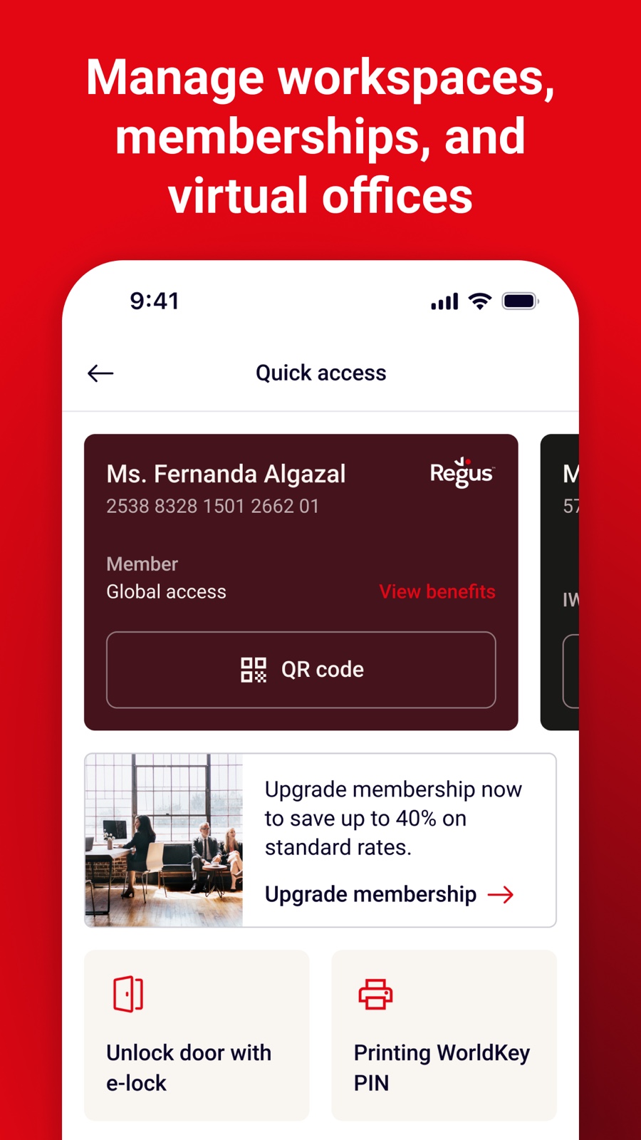 Digital membership card and quick access screen